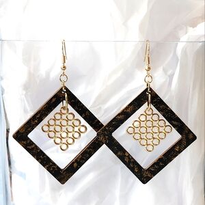 Wood Diamond Earrings Handmade